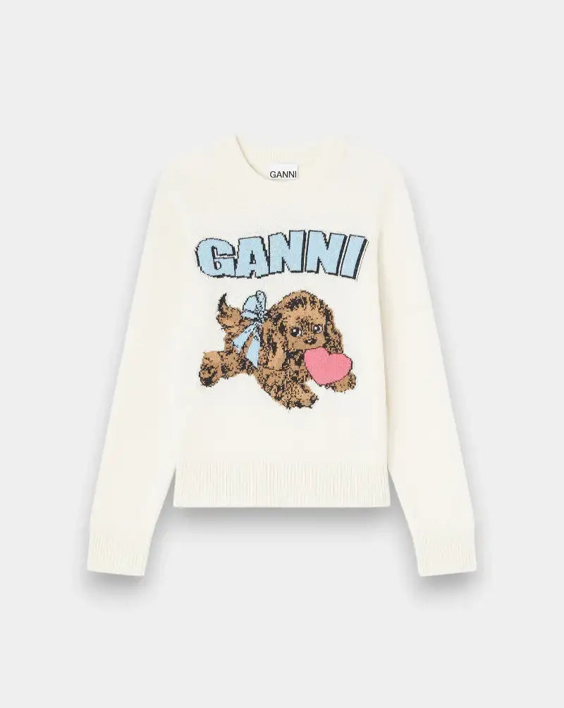 Jersey Ganni Graphic Wool Mix Fluffy Puppy Love K2562 135 GANNI