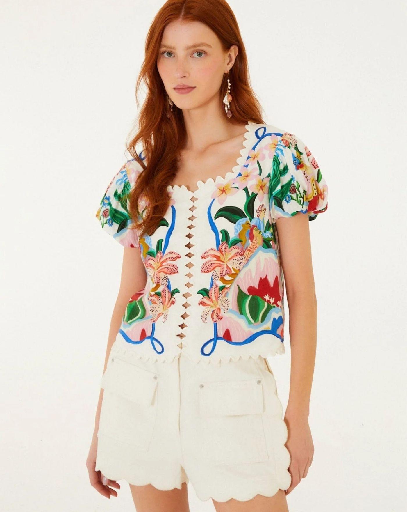 Blusa Farm Rio Garden of Life Scarf Off-white<BR/> 363552 OFF WHITE FARM RIO