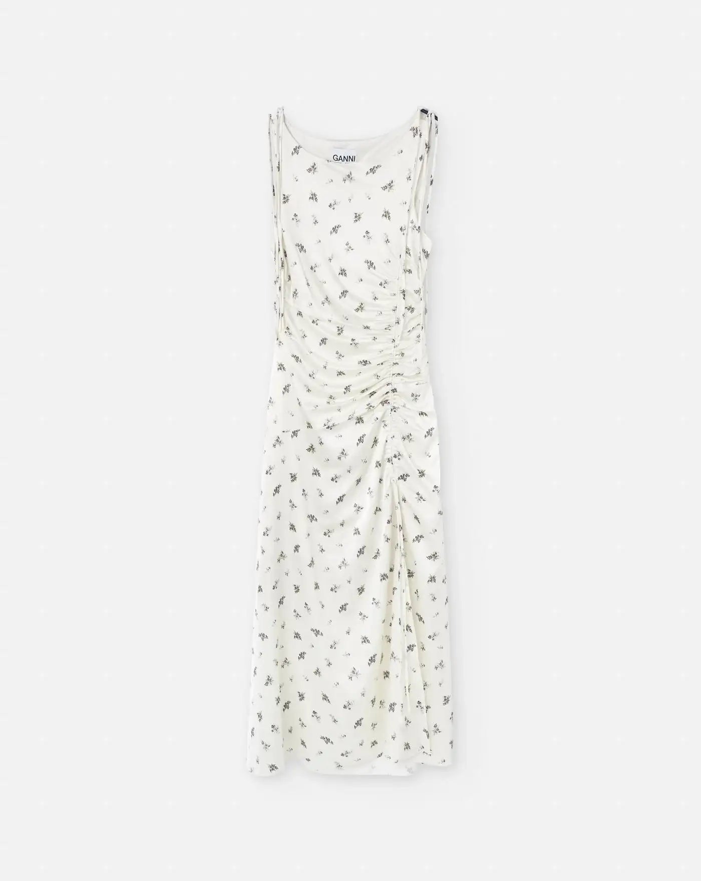 Vestido Ganni Printed Satin Gathered Long Dress W0262 135 GANNI