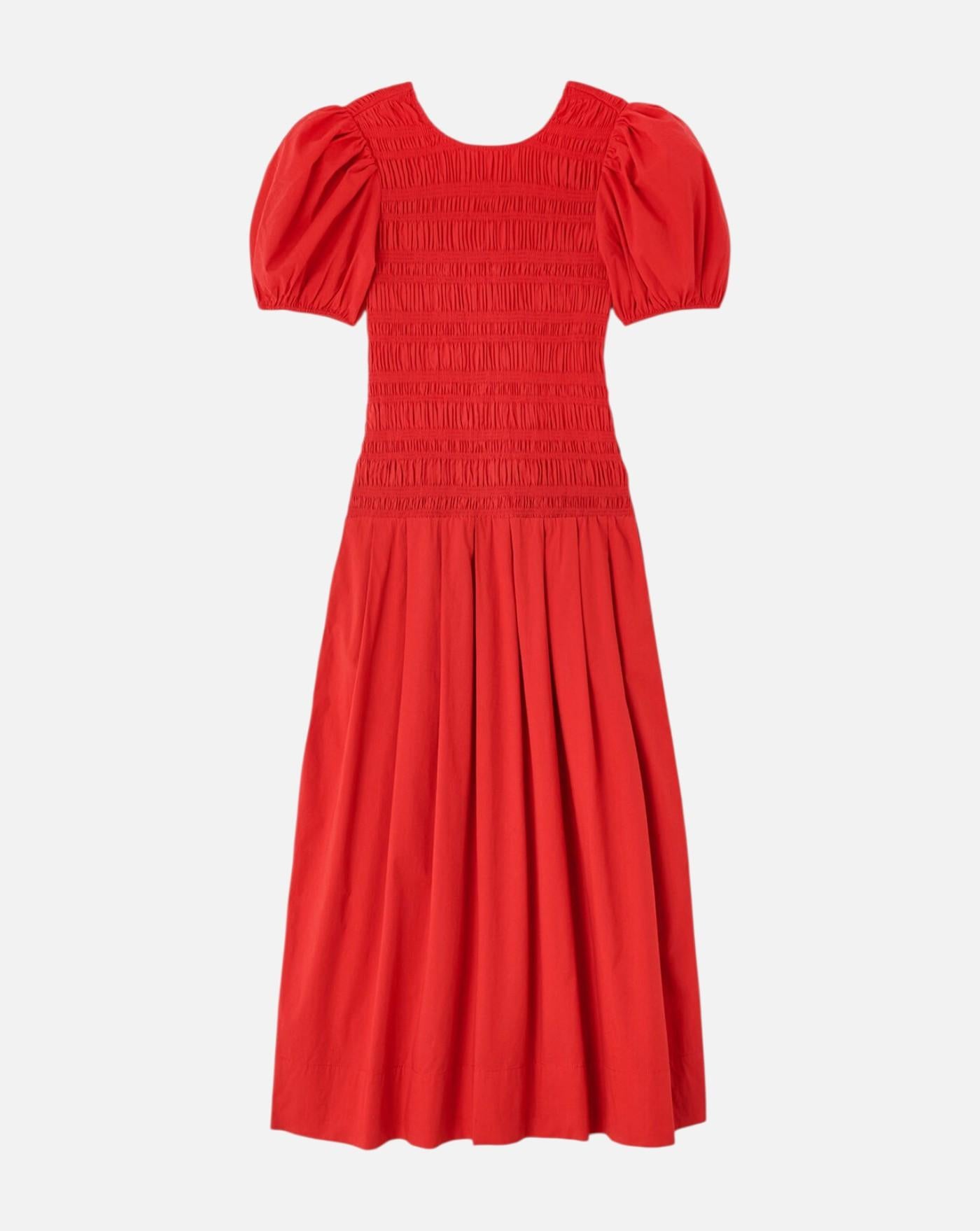 Vestido Ganni Stretch Cotton Long Smocked Pleated Dress A1030546 06P GANNI