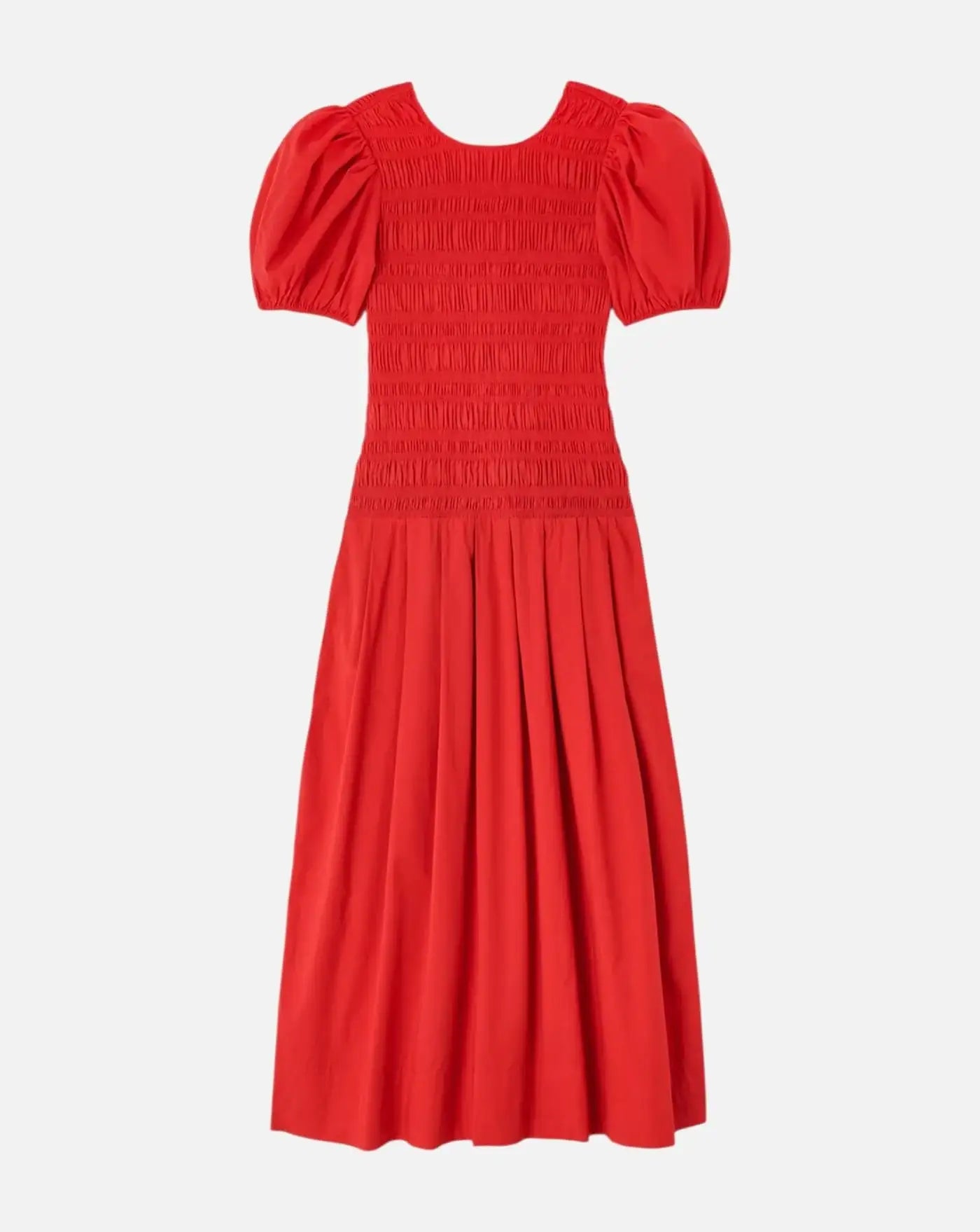 Vestido Ganni Stretch Cotton Long Smocked Pleated Dress A1030546 06P GANNI