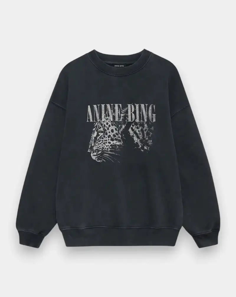 Sudadera Anine Bing Spencer Leopard A0811720WBL1 WASHED BLACK ANINE BING