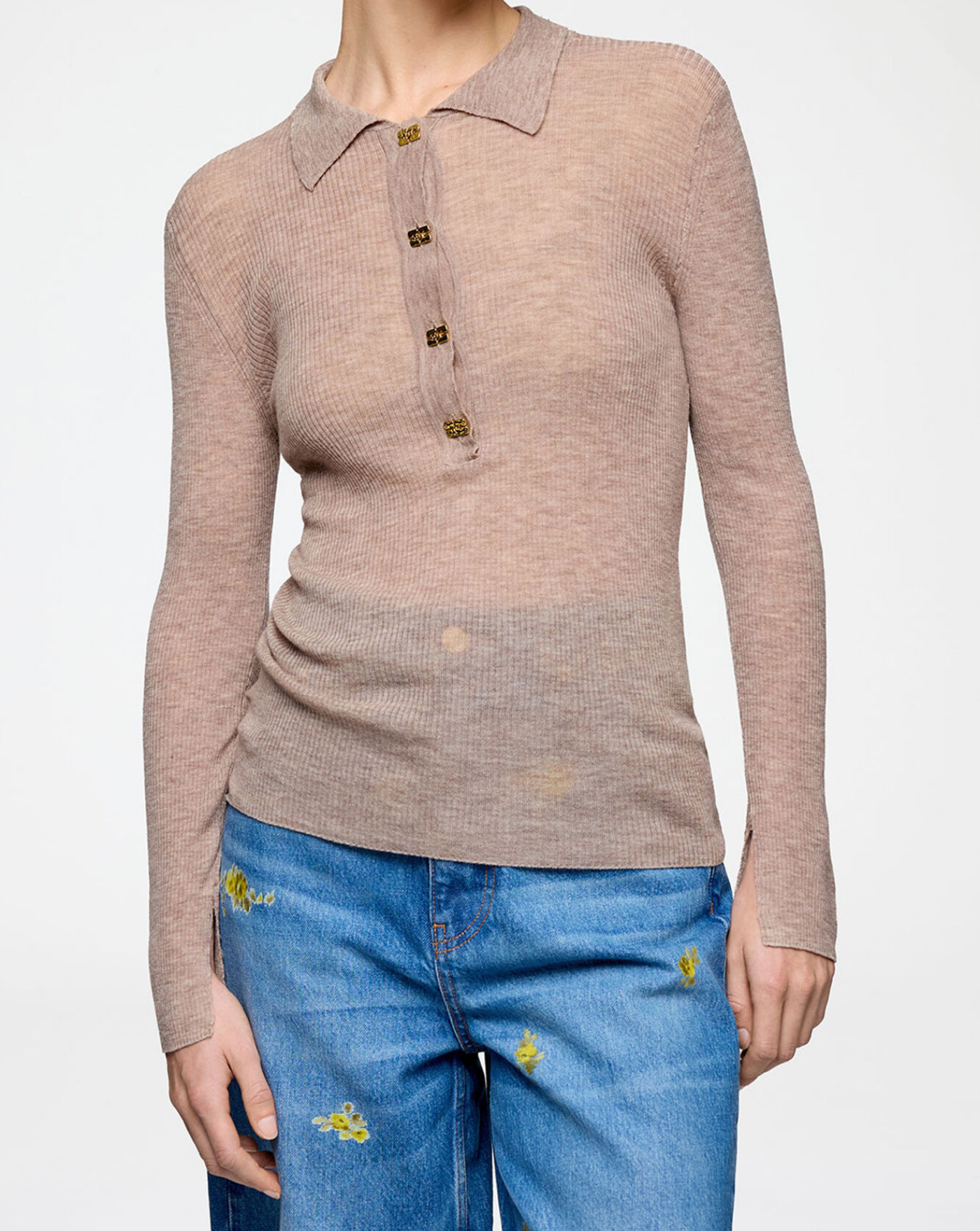 Polo de lana fina Ganni<BR/> A1070281 883 SAFARI GANNI