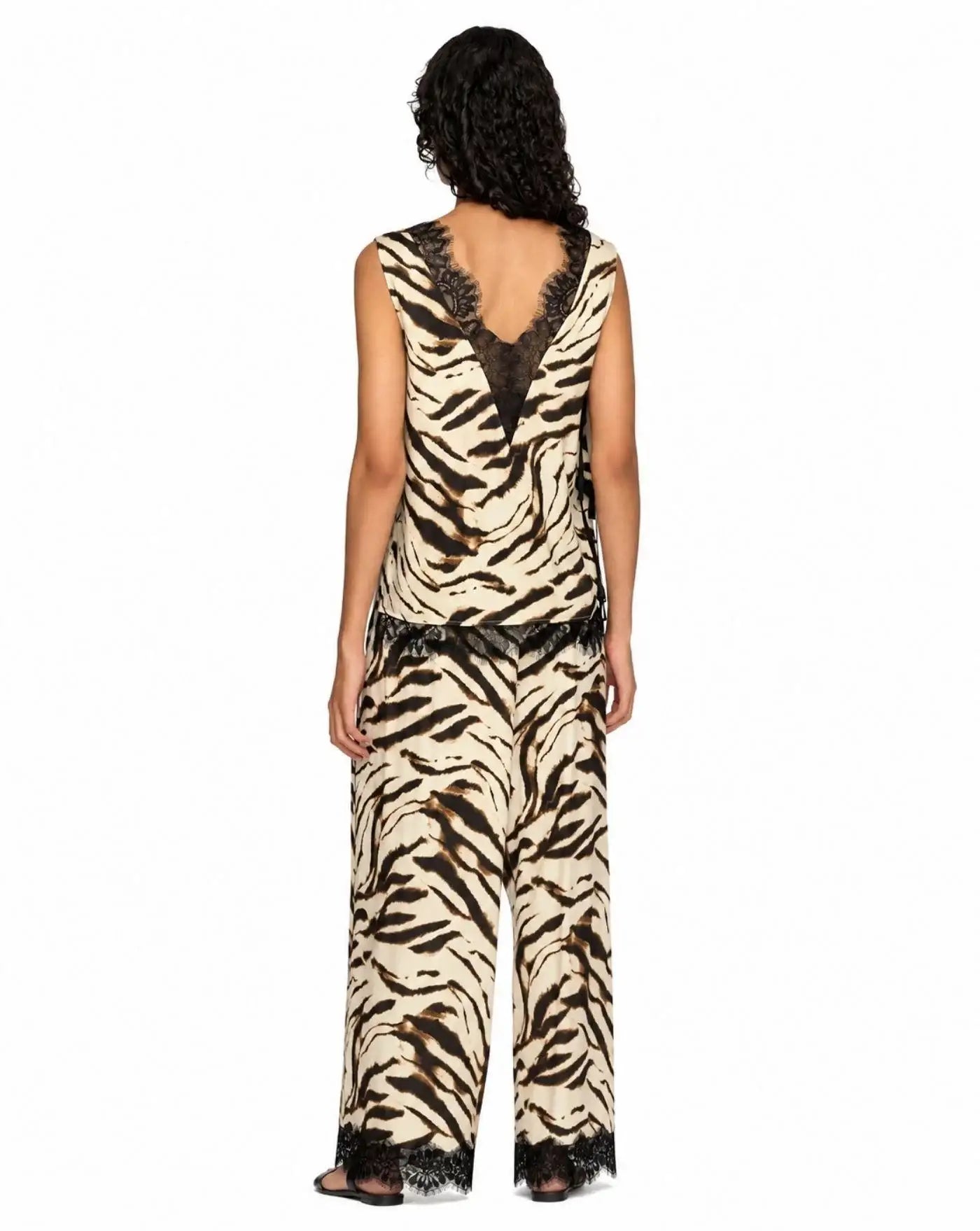 Top Ganni Printed Stretch Satin V-neck Lace Slip<BR/> A1040399 135 GANNI