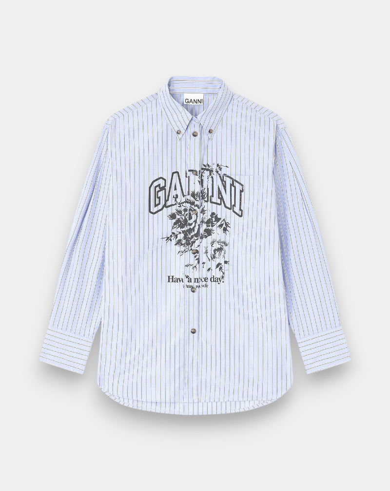 Camisa Ganni Stripe Cotton Oversized Shirt W0826 01M GANNI