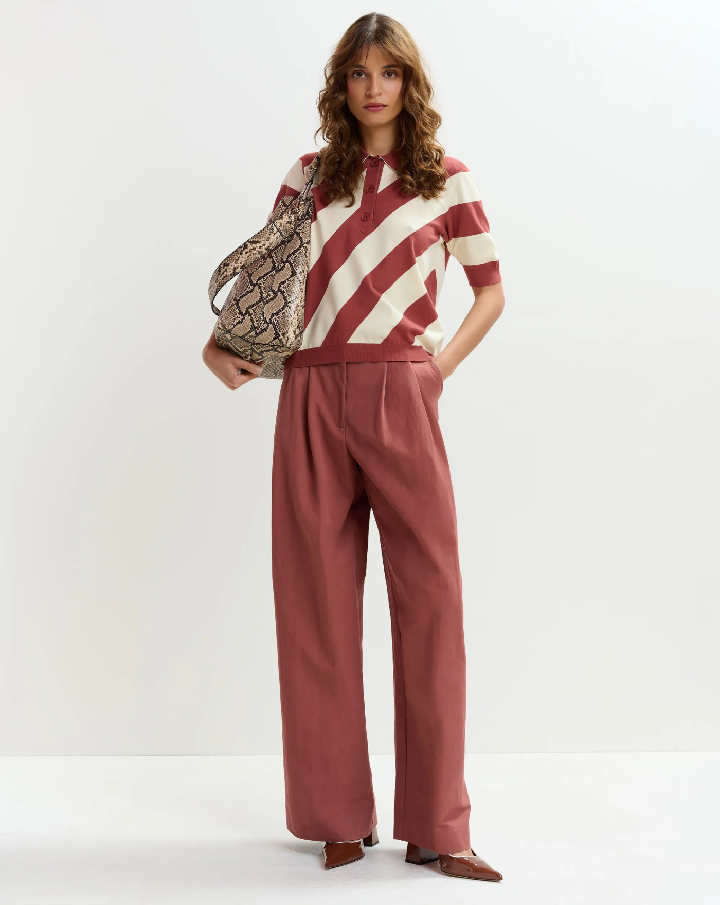 Top Essentiel Antwerp Joram Striped Knit Polo JORAM J3DTDUSTY TAWNY ESSENTIEL ANTWERP