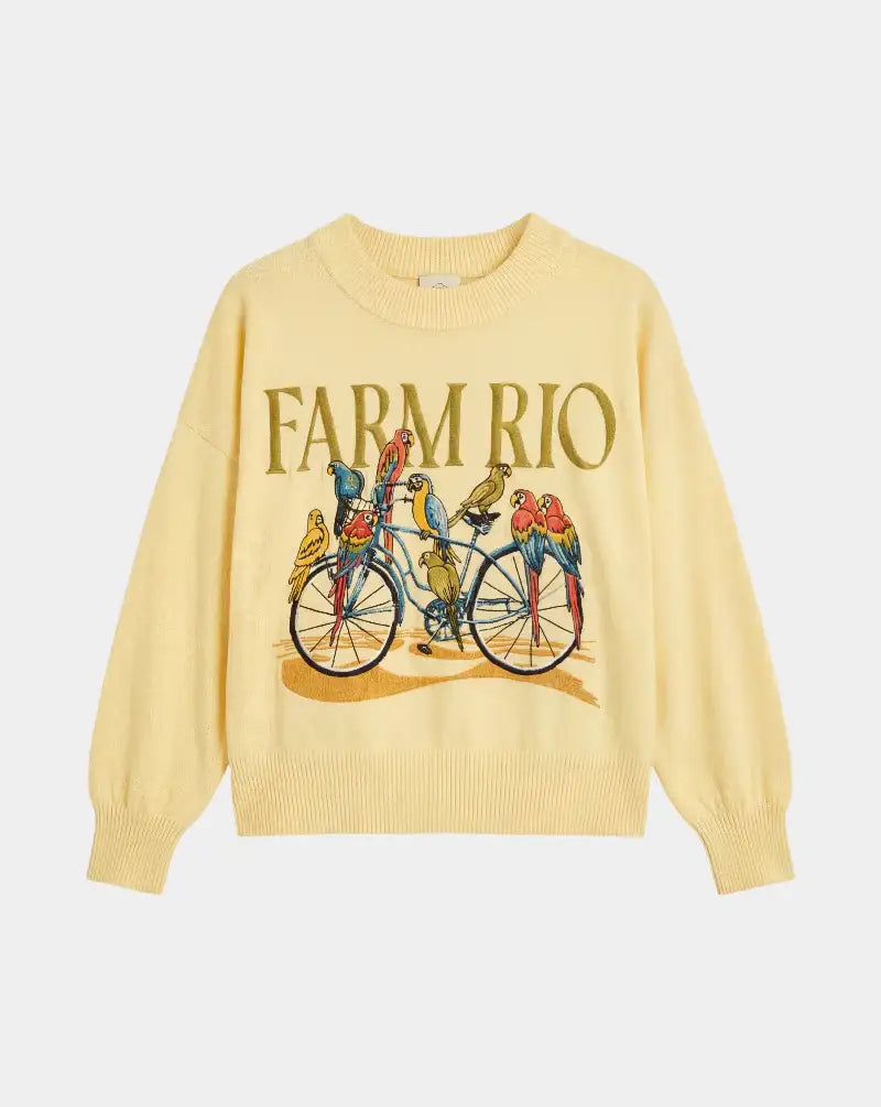 Jersey Farm Rio Birds Bicycle Embroidery Sweater 358961 L0032 FARM RIO