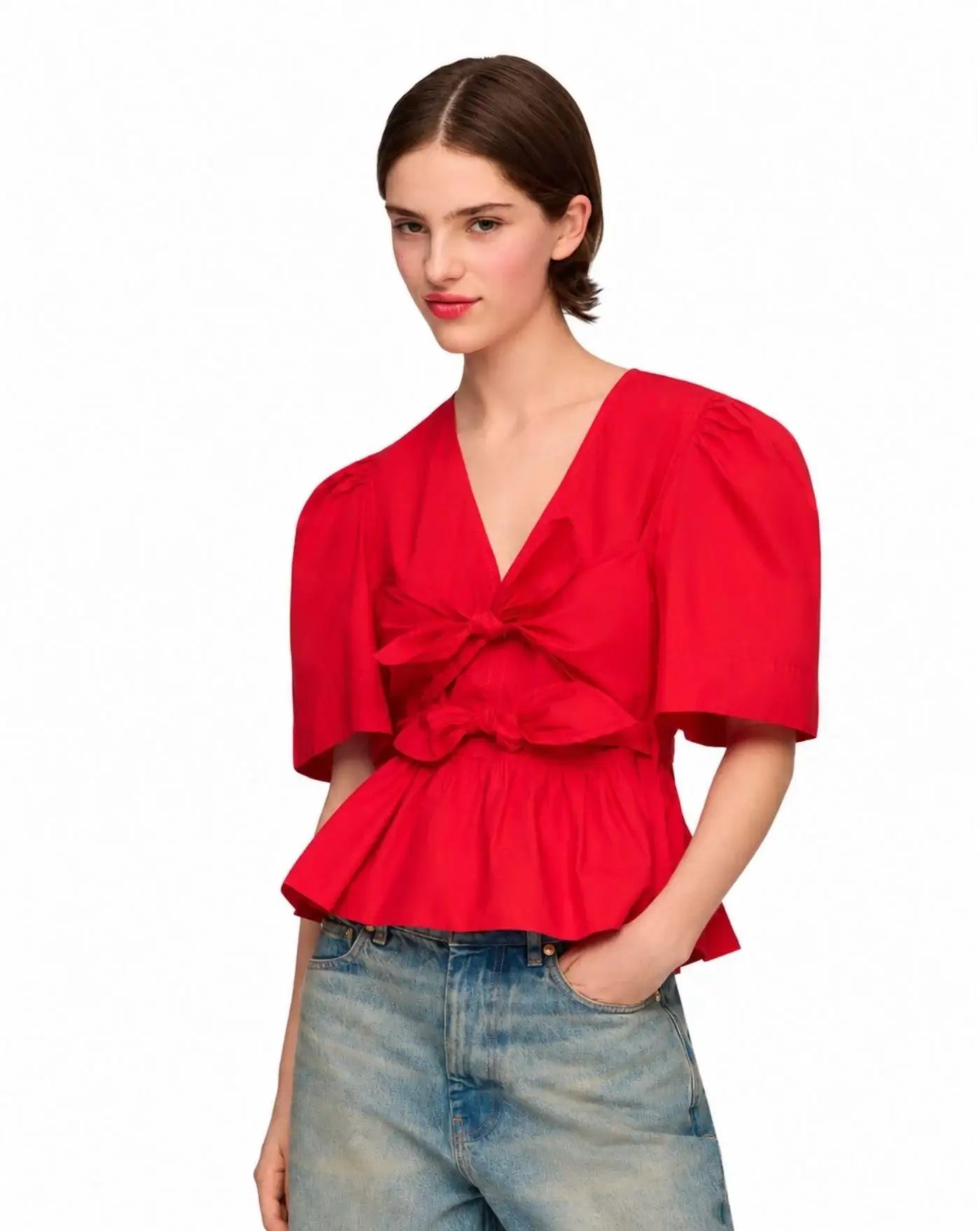 Blusa Cotton Poplin Bow Blouse<BR/> A1040485 474 GANNI