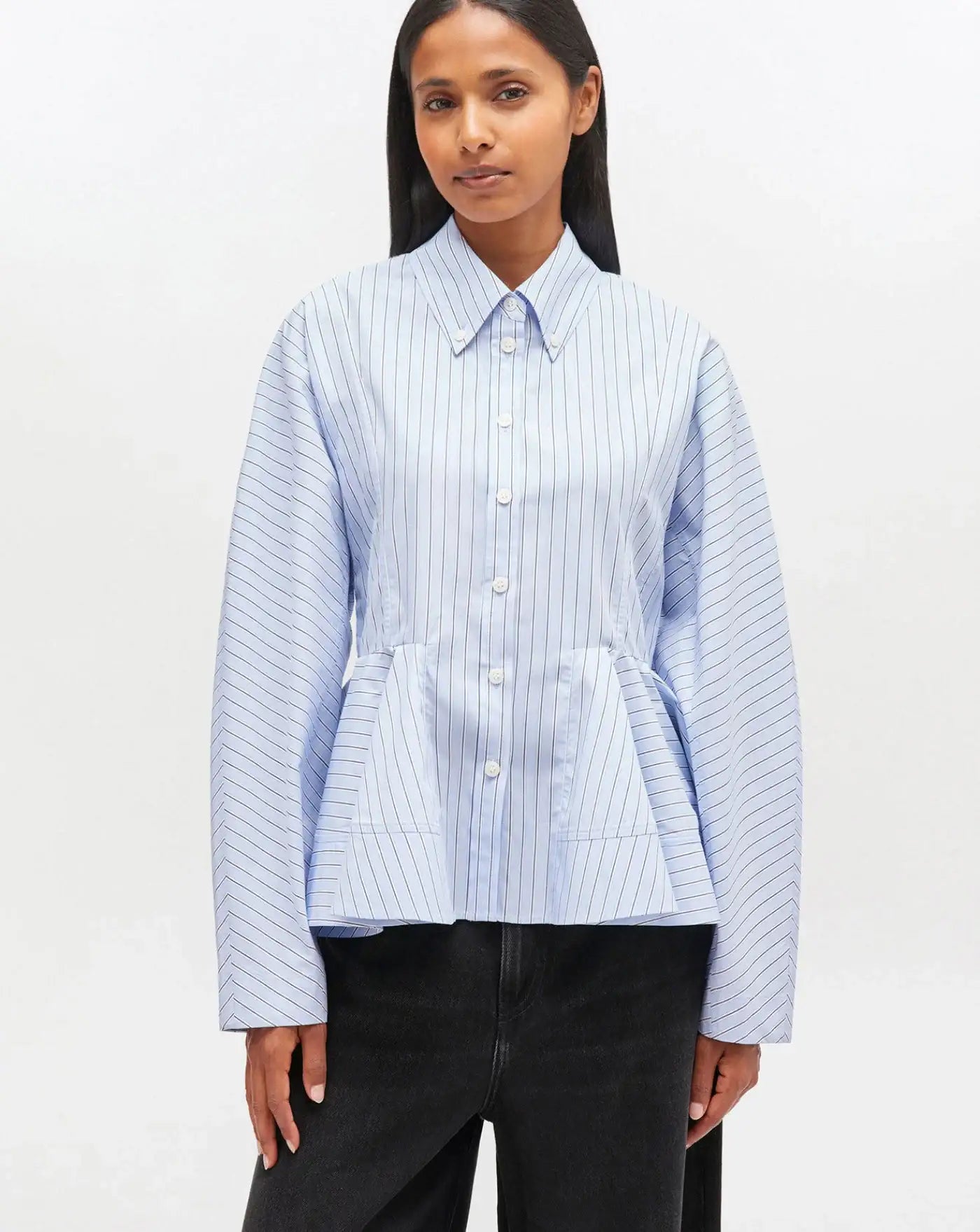 Camisa Ganni Stripe Peplum Shirt W0824 01M GANNI
