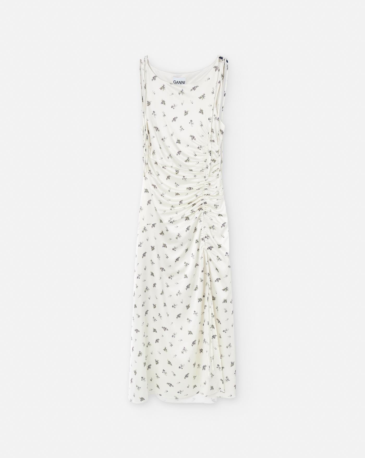 Vestido Ganni Printed Satin Gathered Long Dress W0262 135 GANNI