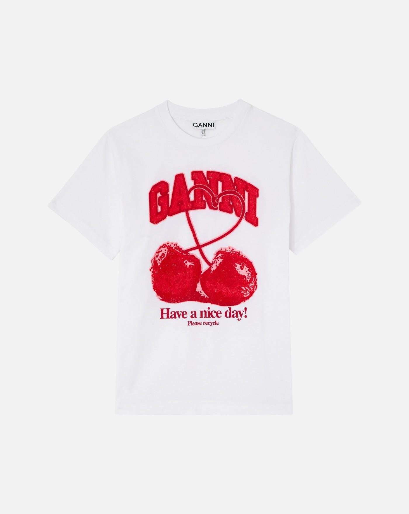 Camiseta Ganni Basic cotton jersey cherry with caviar<BR/> A1050247 151 GANNI