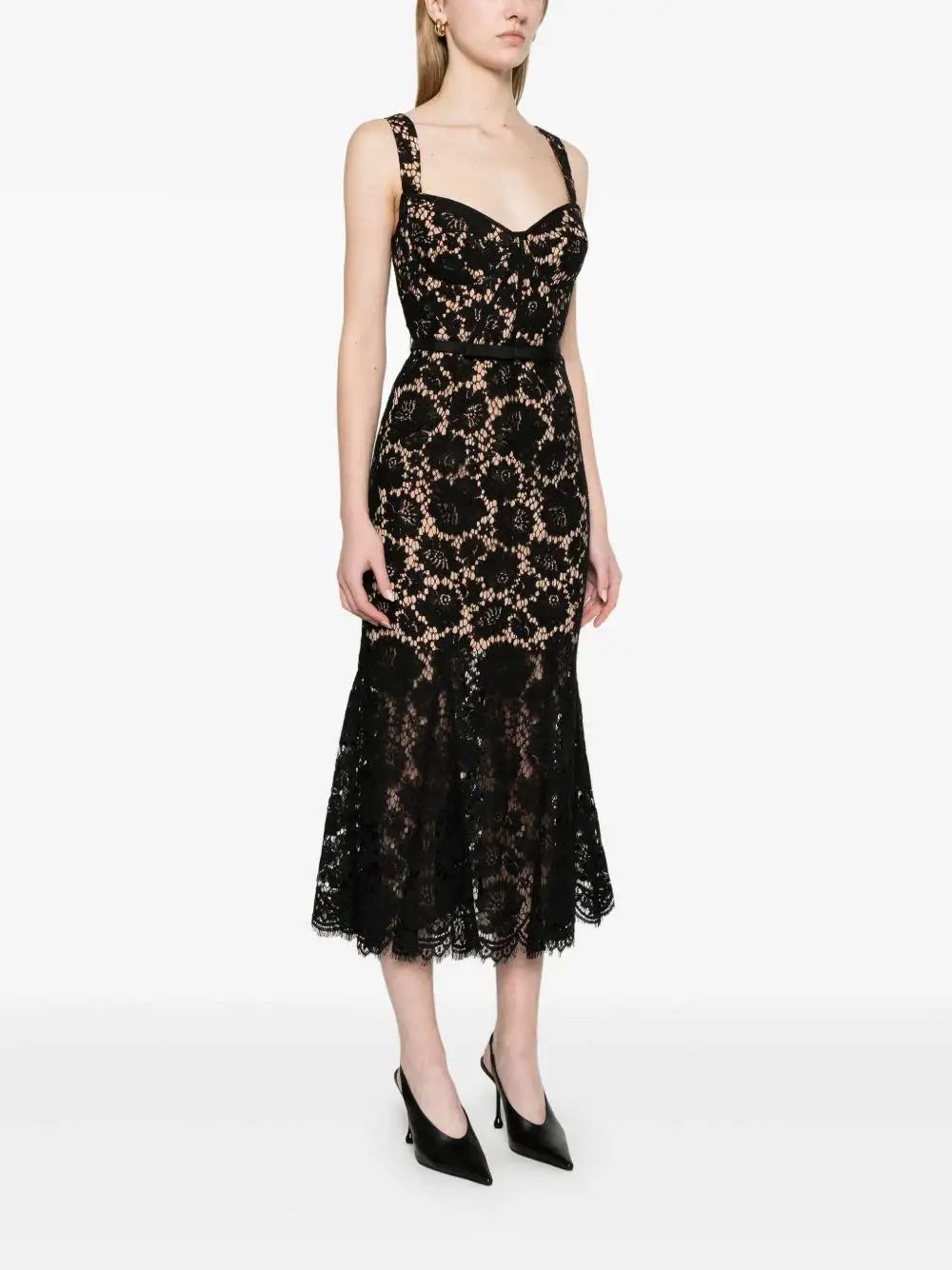 Vestido Self Portrait Fina Lace Midi Dress SS25046MA BLACK SELF-PORTRAIT