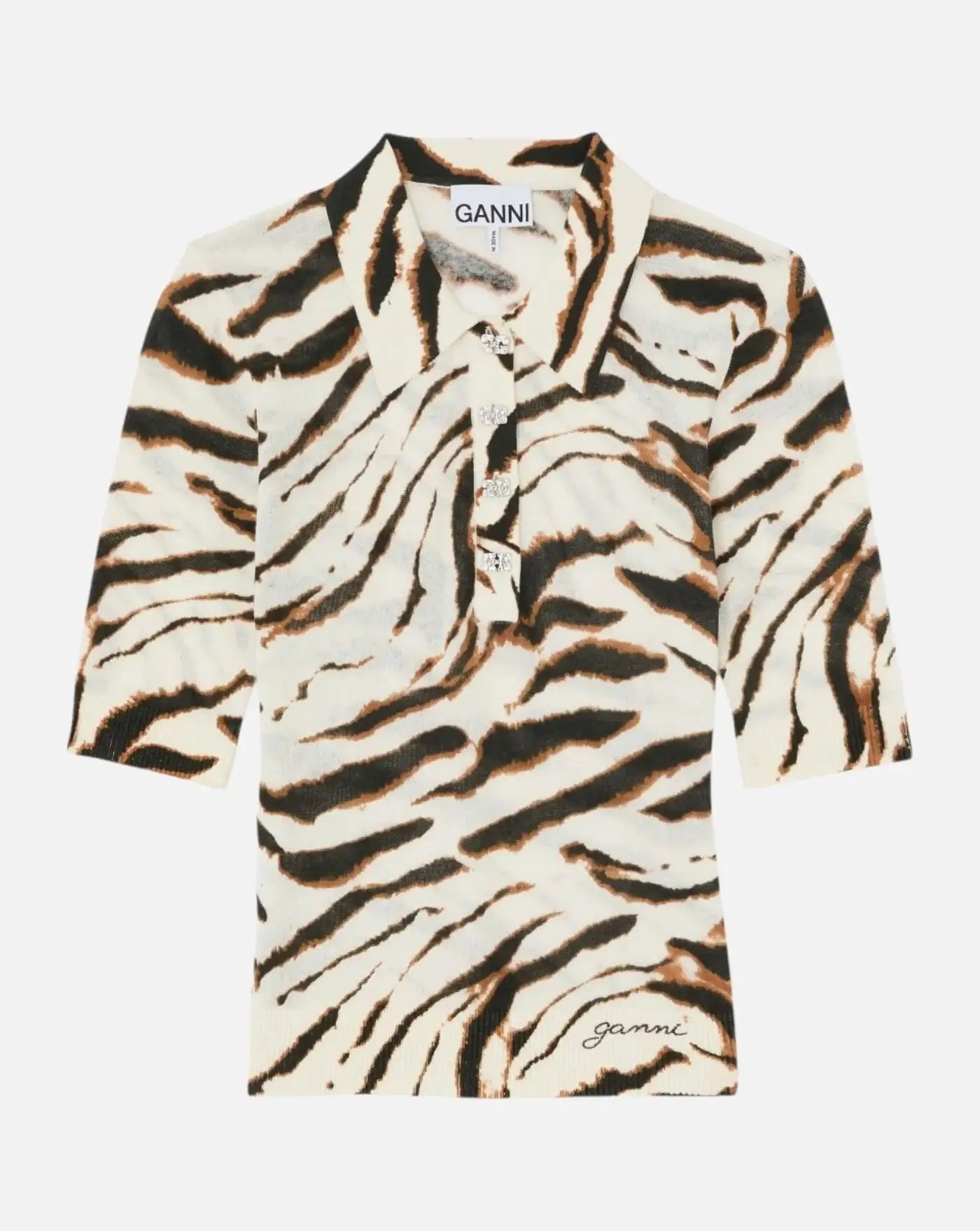 Polo Ganni Sheer Printed Cotton Polo A1170002 135 GANNI