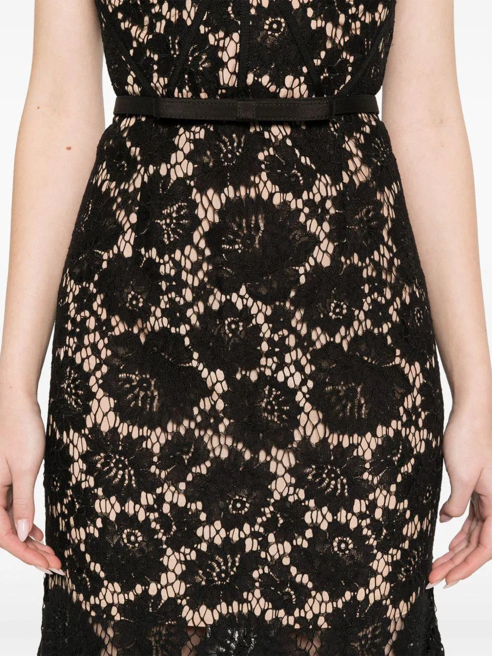 Vestido Self Portrait Fina Lace Midi Dress SS25046MA BLACK SELF-PORTRAIT