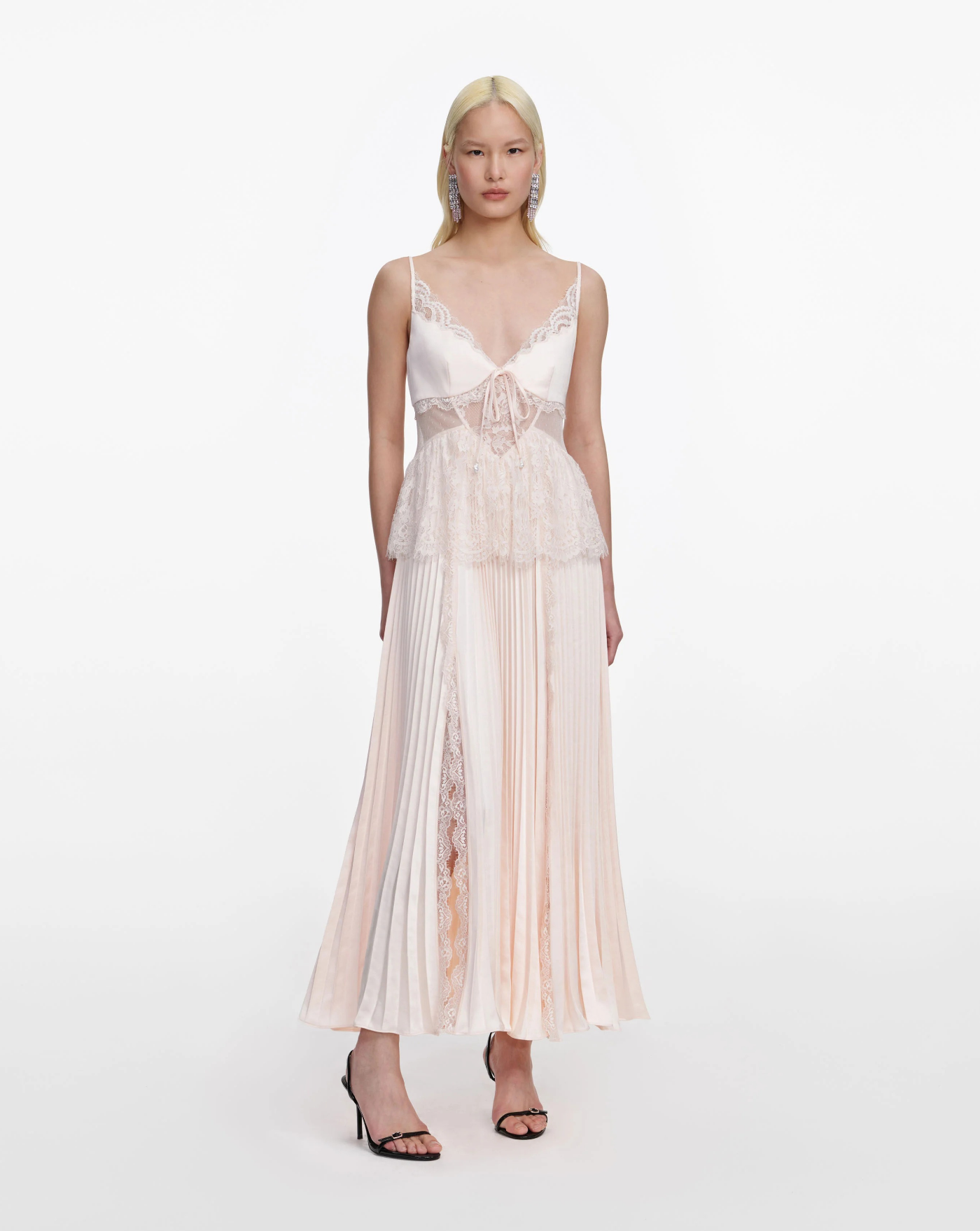 Vestido Self Portrait Blush Satin Lace Midi Dress SS26015MAP PINK SELF-PORTRAIT