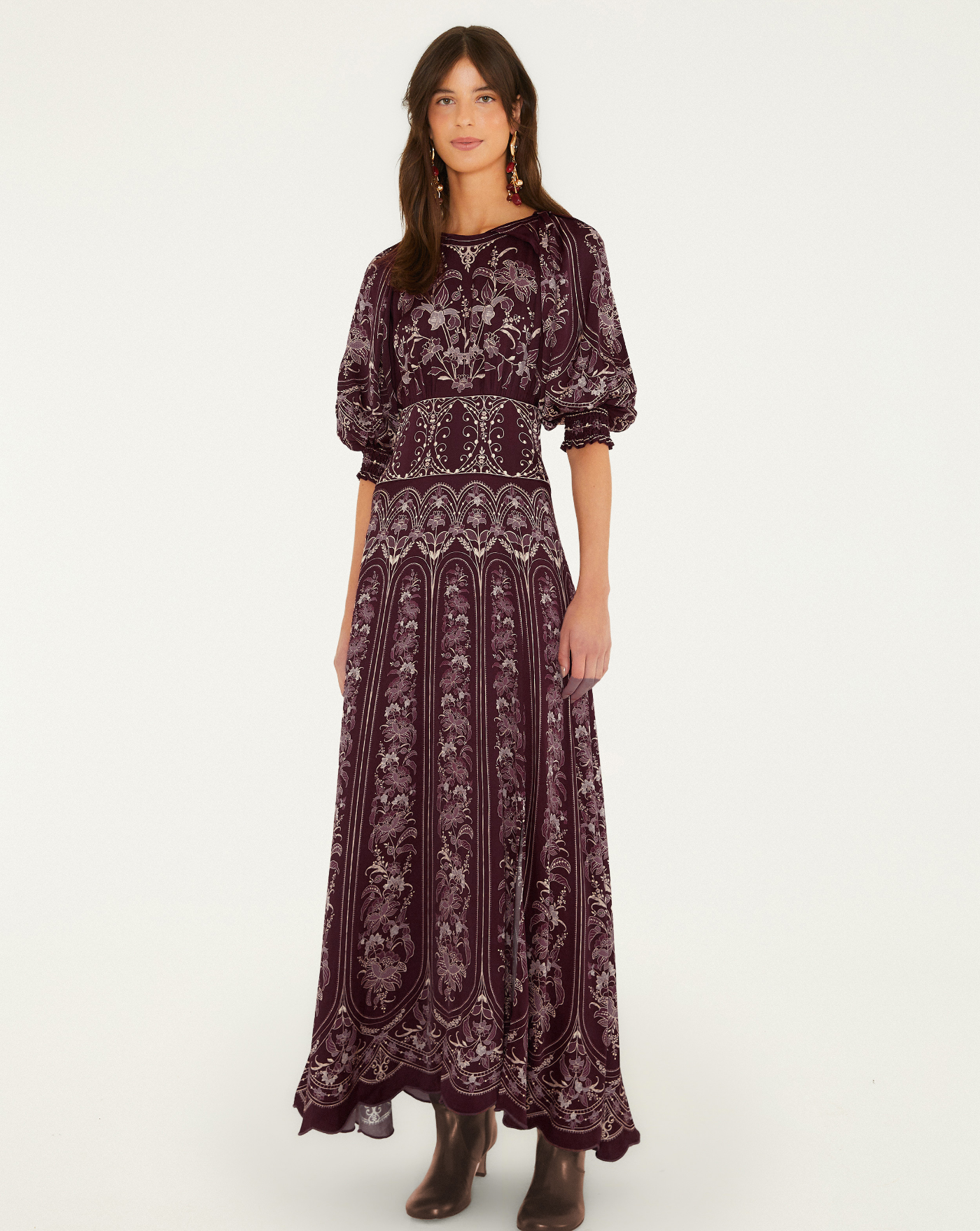 Vestido Farm Rio Liz Burgundy Maxi Dress 366777 26060 LIZ FARM RIO