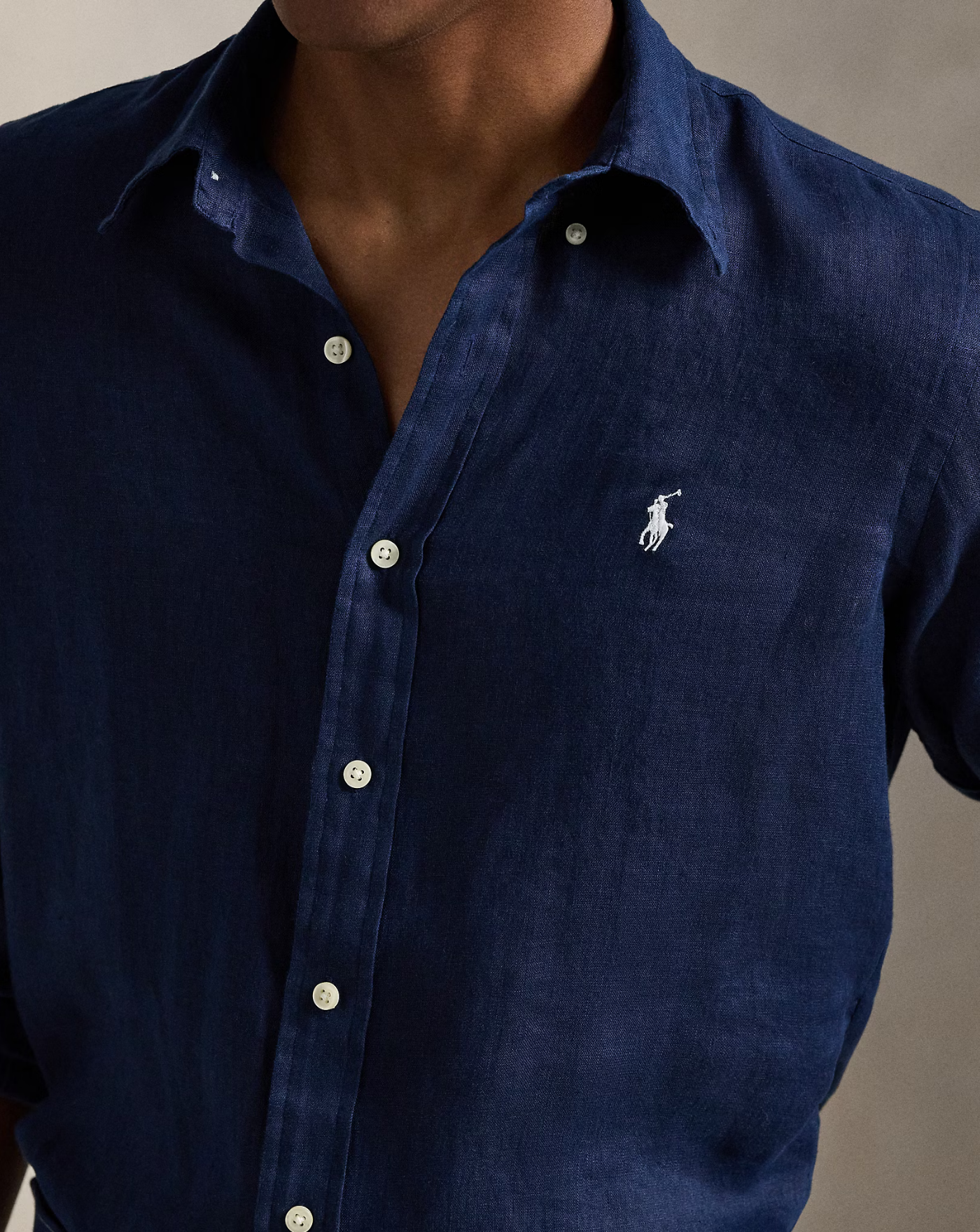 Camisa Polo Ralph Lauren Linen 710966294504 NEWPORT NAVY W/ WHITE PP POLO RALPH LAUREN