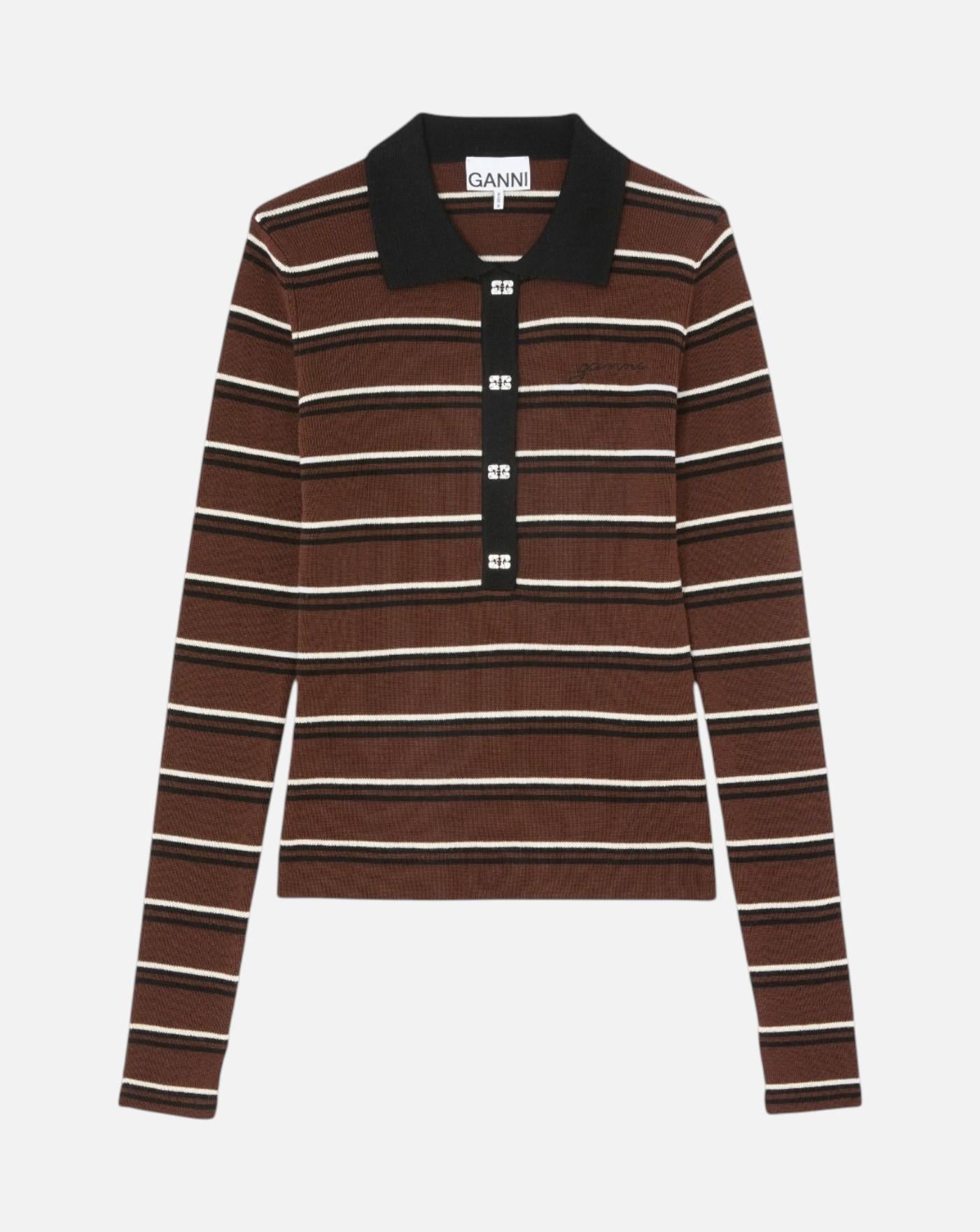 Polo Ganni Mini Ribbed Merino Polo A1170004 999 GANNI