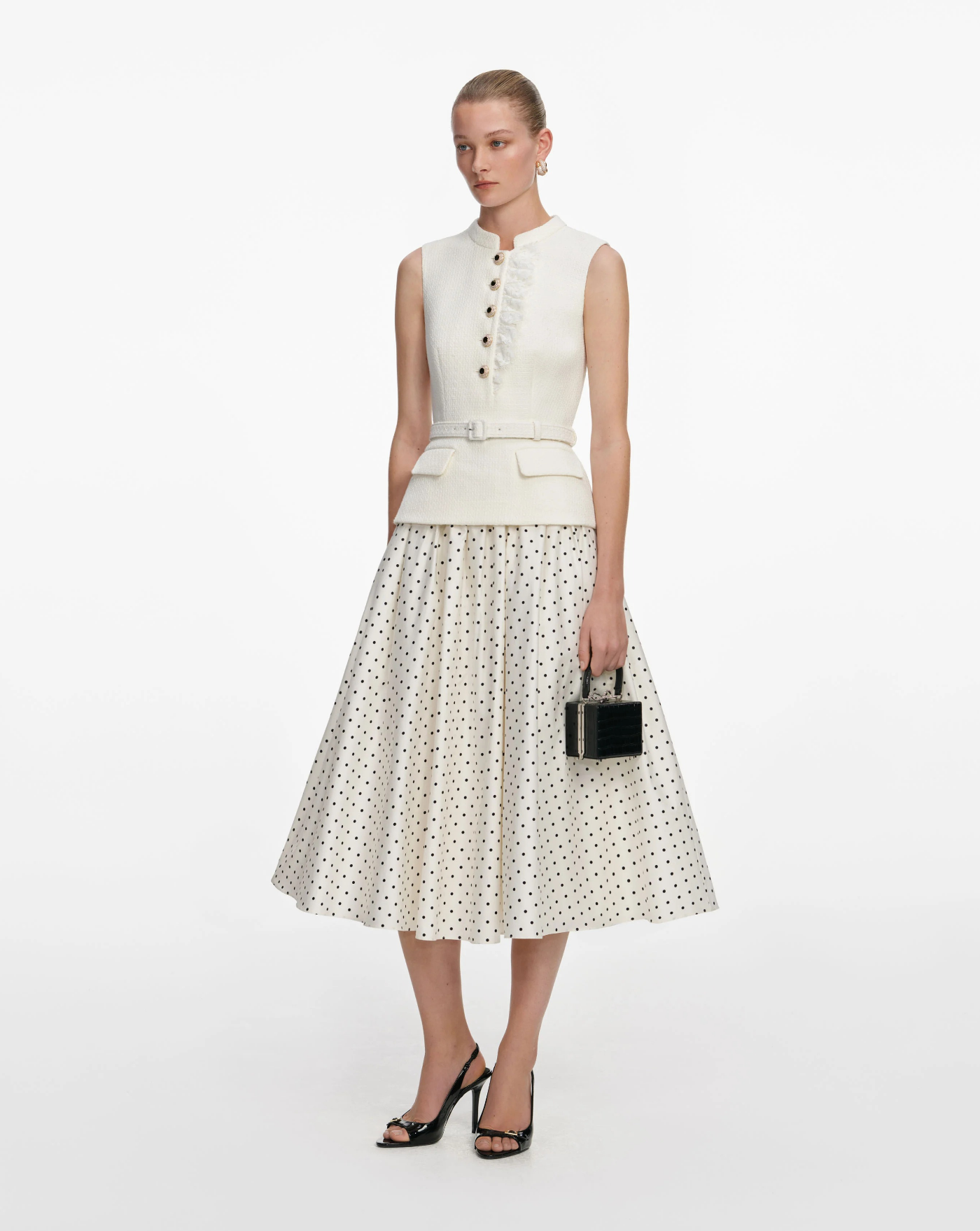 Vestido Self Portrait Cream Boucle Polka Dot Midi Dress SS26031MC CREAM SELF-PORTRAIT