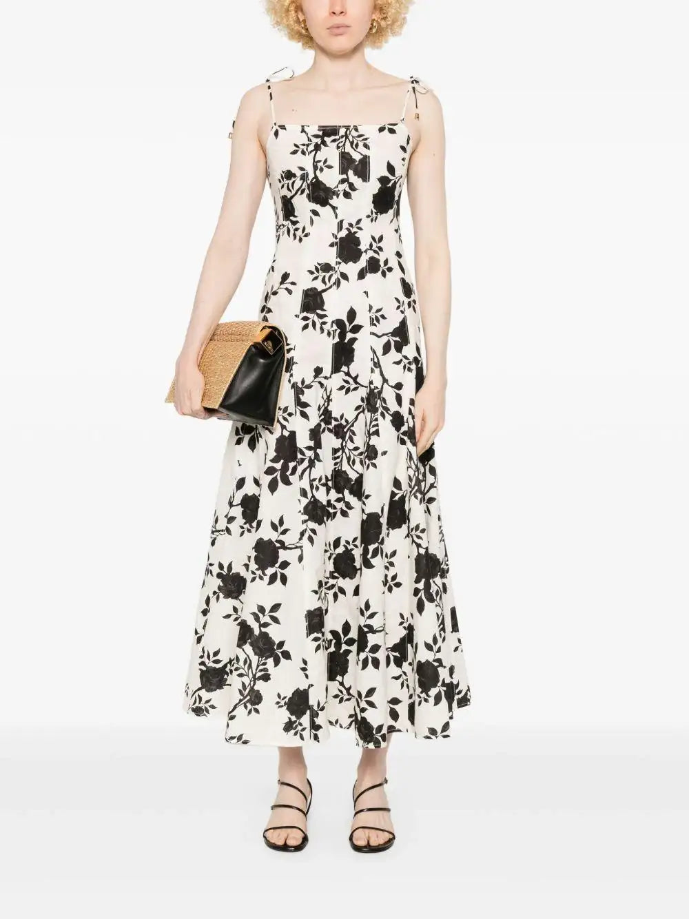 Vestido Self Portrait Print Linen SS25109M BLACK AND CREAM SELF-PORTRAIT