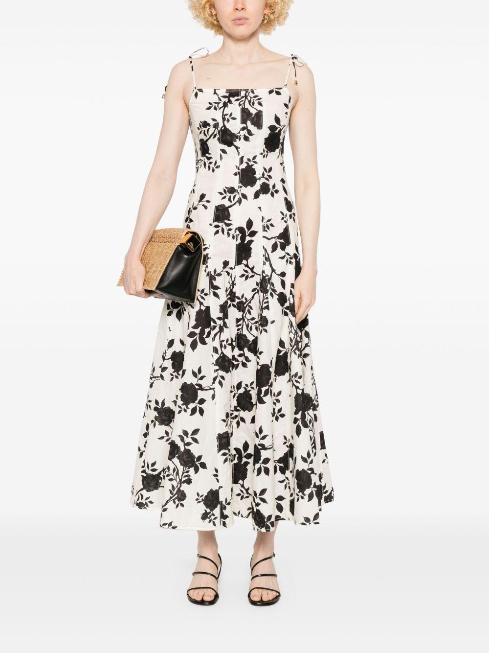 Vestido Self Portrait Print Linen SS25109M BLACK AND CREAM SELF-PORTRAIT