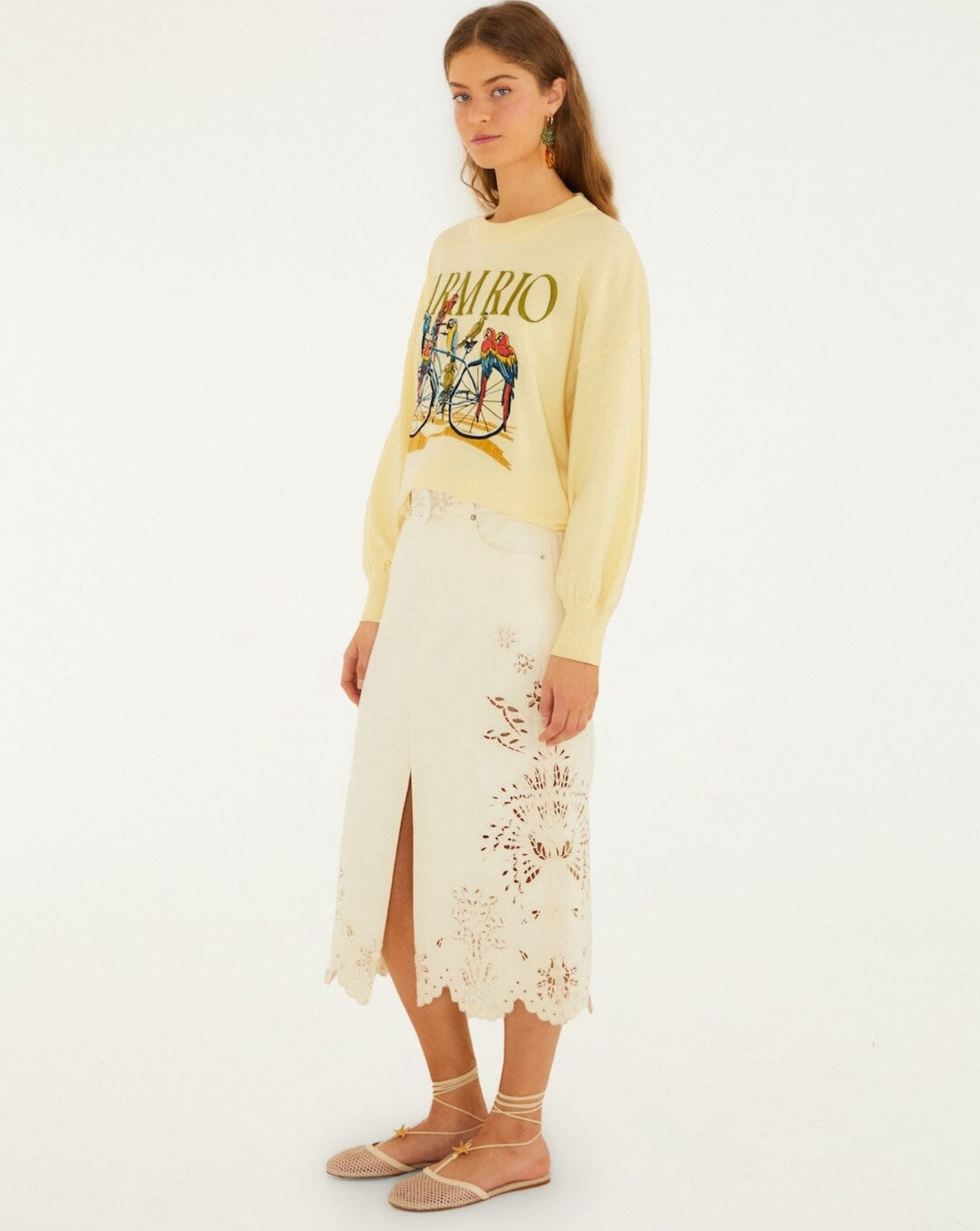 Jersey Farm Rio Birds Bicycle Embroidery Sweater 358961 L0032 FARM RIO