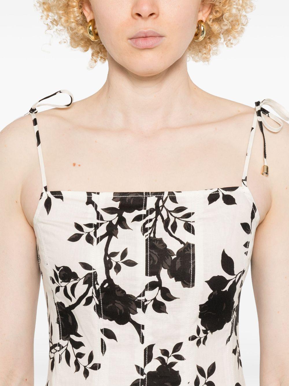 Vestido Self Portrait Print Linen SS25109M BLACK AND CREAM SELF-PORTRAIT