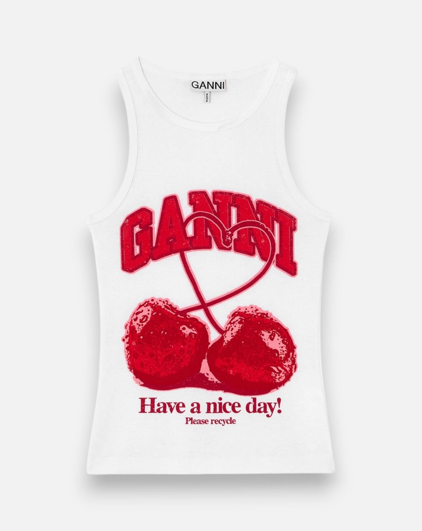 Camiseta Ganni Compact rib jersey tank cherry<BR/> A1040439 151 GANNI