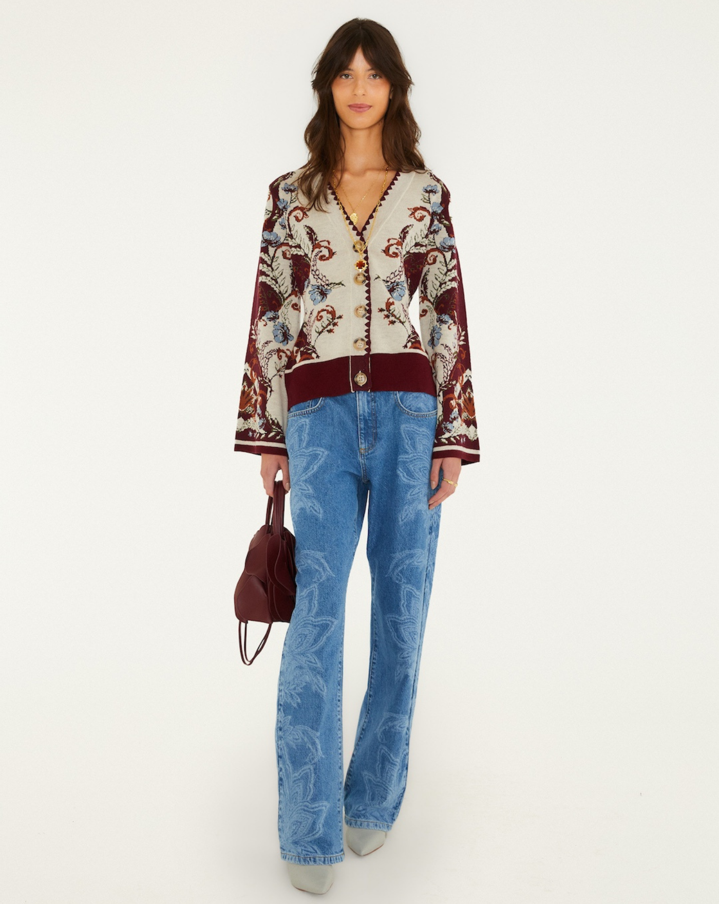 Chaqueta Farm Rio Millena Burgundy Knit Cardigan 360287 26113 MILENA FARM RIO