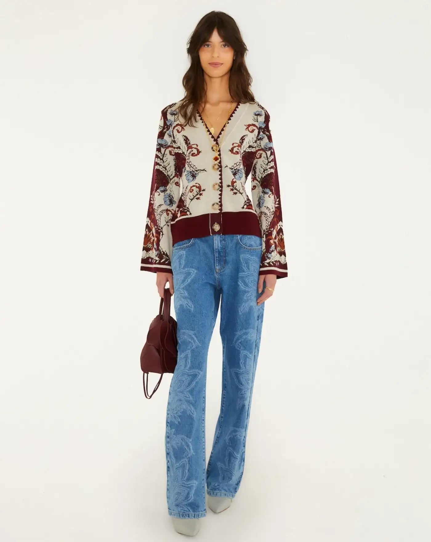 Chaqueta Farm Rio Millena Burgundy Knit Cardigan 360287 26113 MILENA FARM RIO