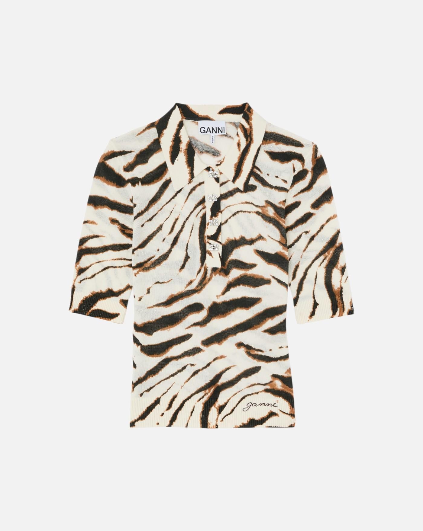 Polo Ganni Sheer Printed Cotton Polo A1170002 135 GANNI