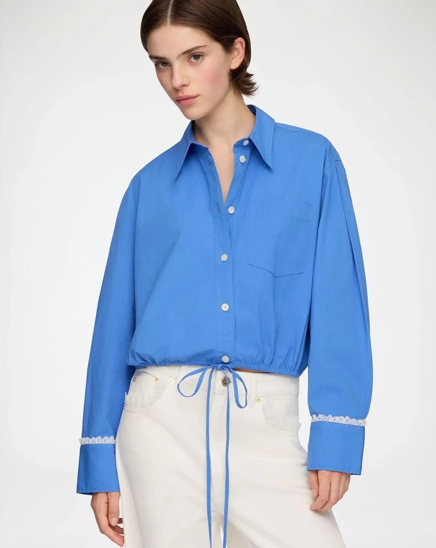 Blusa Ganni Stretch Cotton Cropped Bowling Shirt<BR/> A1140008 591 GANNI