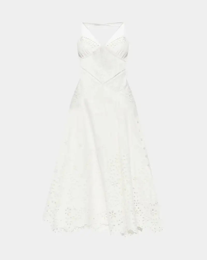 Vestido Self Portrait Cotton Embroidered Mini Dress SS25127M CREAM SELF-PORTRAIT