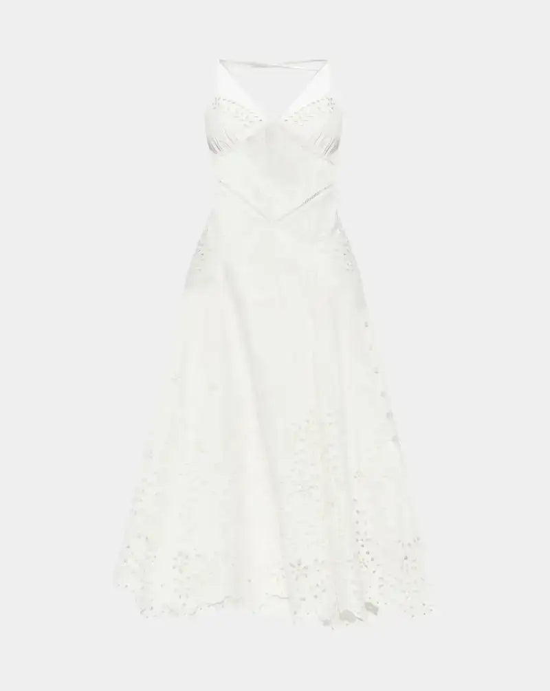 Vestido Self Portrait Cotton Embroidered Mini Dress SS25127M CREAM SELF-PORTRAIT
