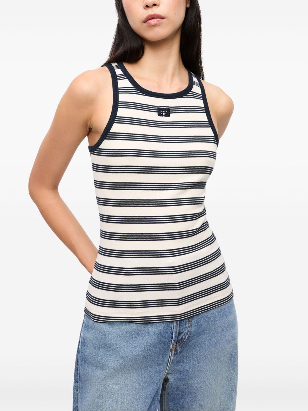 Top Ganni Striped Soft Cotton Rib Tank Top T4144 683 GANNI
