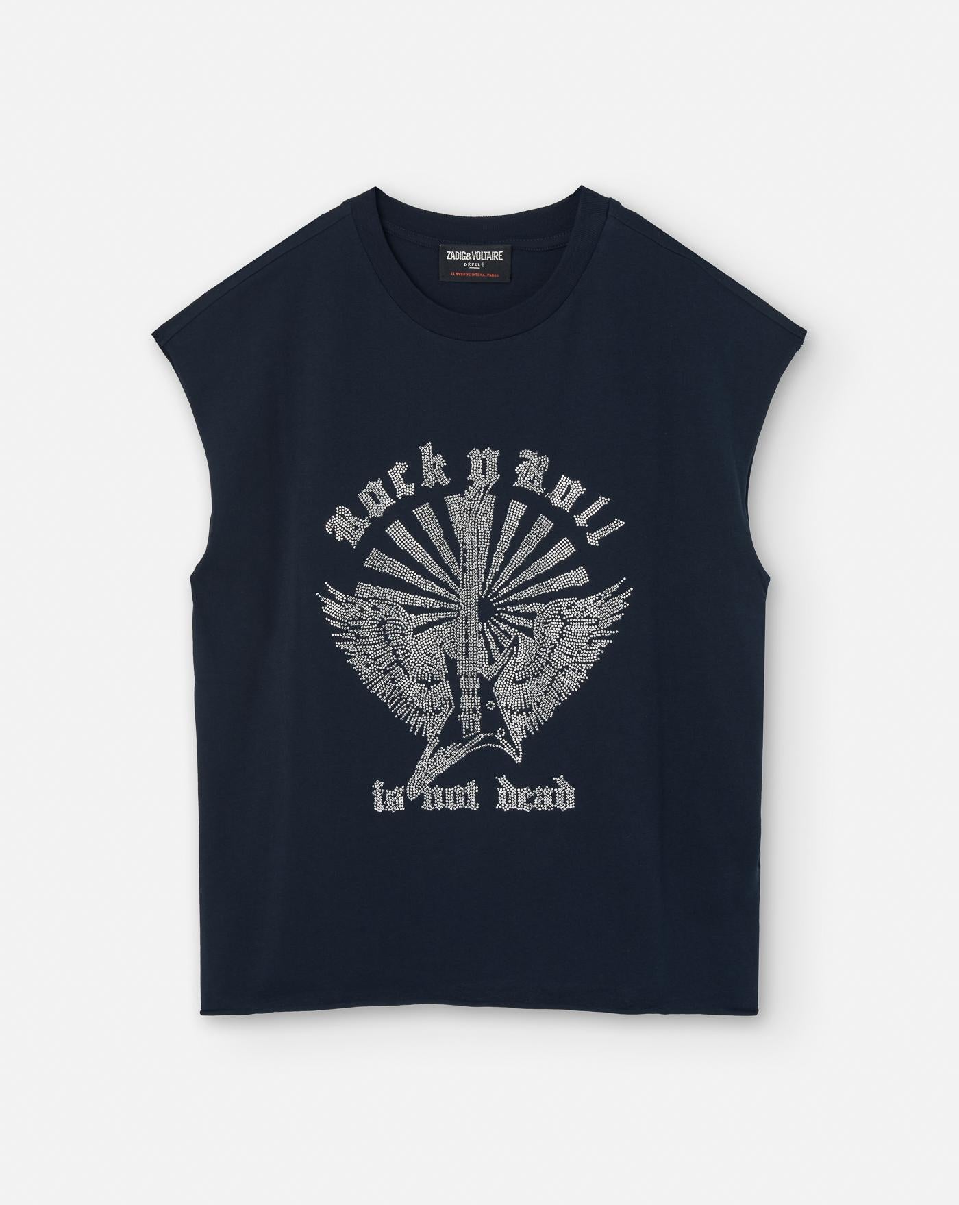 Camiseta Zadig && Voltaire Cloe Hc Guitar Wings Strass JWTT01265 AZUL ZADIG & VOLTAIRE