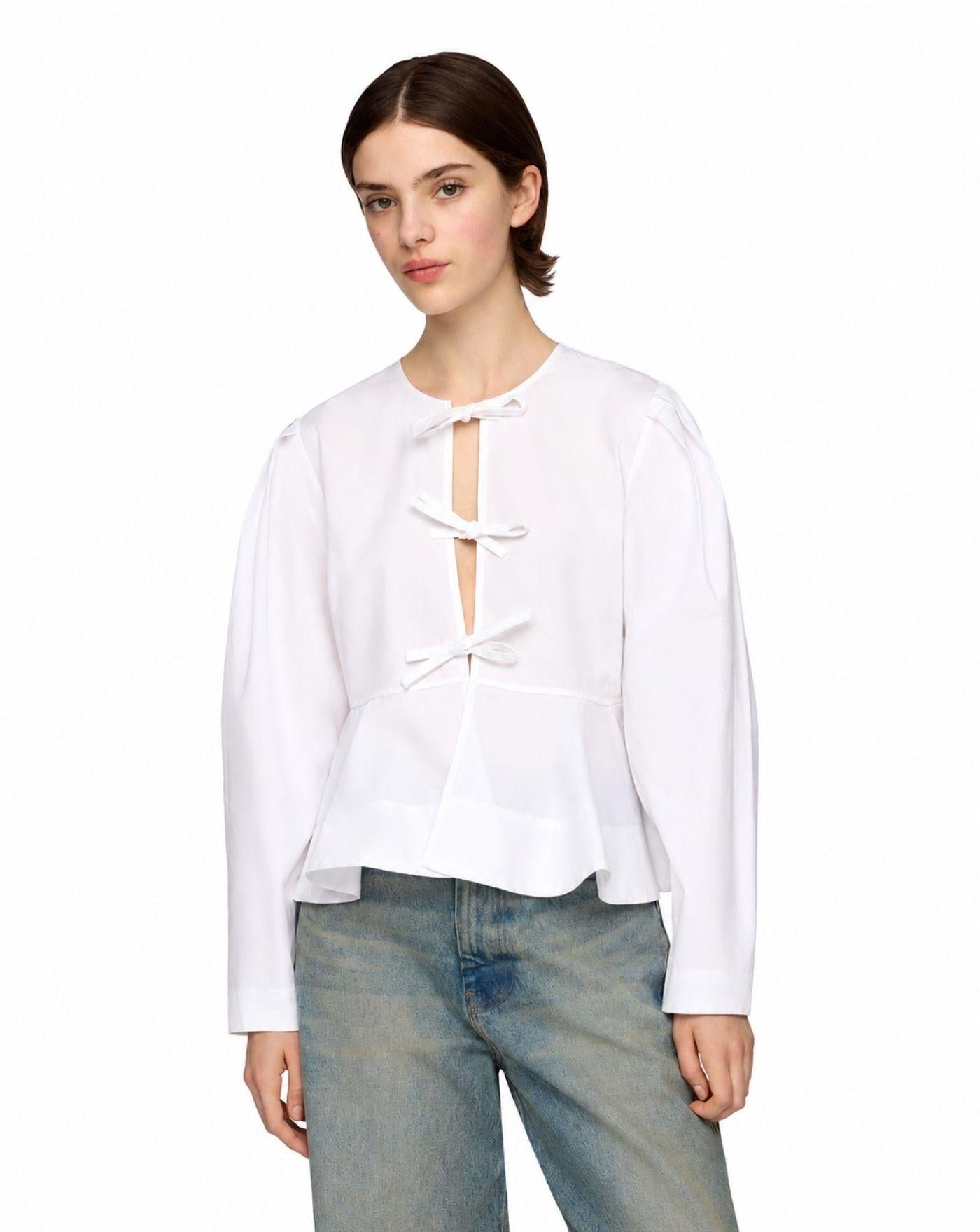 Blusa Ganni Compact Poplin Long Sleeve Peplum Blouse A1040486 151 GANNI