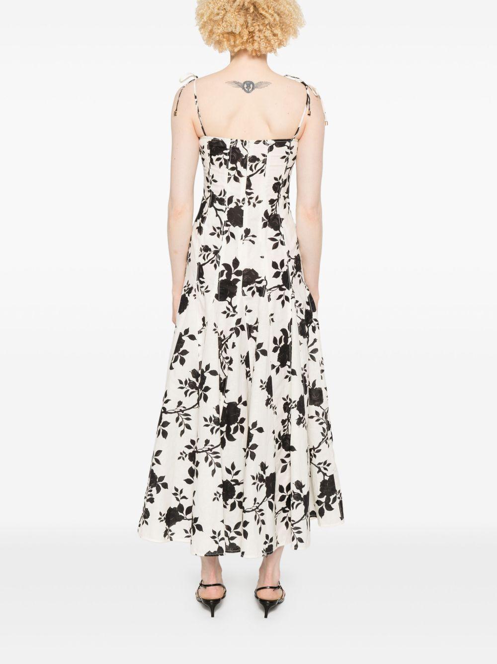 Vestido Self Portrait Print Linen SS25109M BLACK AND CREAM SELF-PORTRAIT