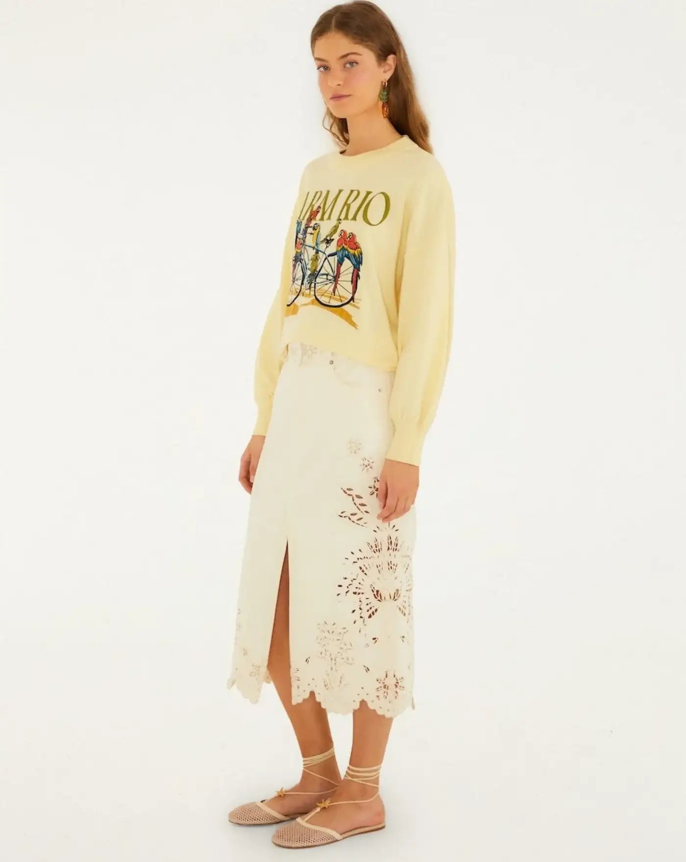 Jersey Farm Rio Birds Bicycle Embroidery Sweater 358961 L0032 FARM RIO