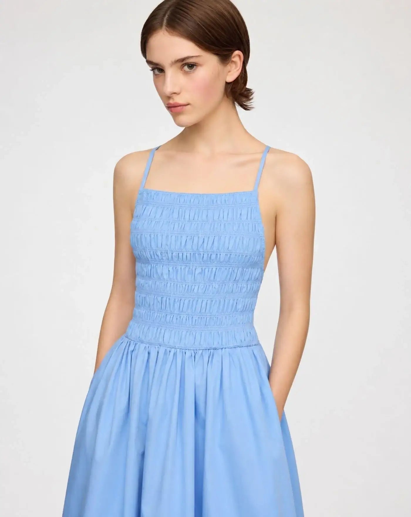 Vestido Ganni Regenerative Cotton Poplin Long Smocked Dress<BR/> A1030621 ZZL GANNI