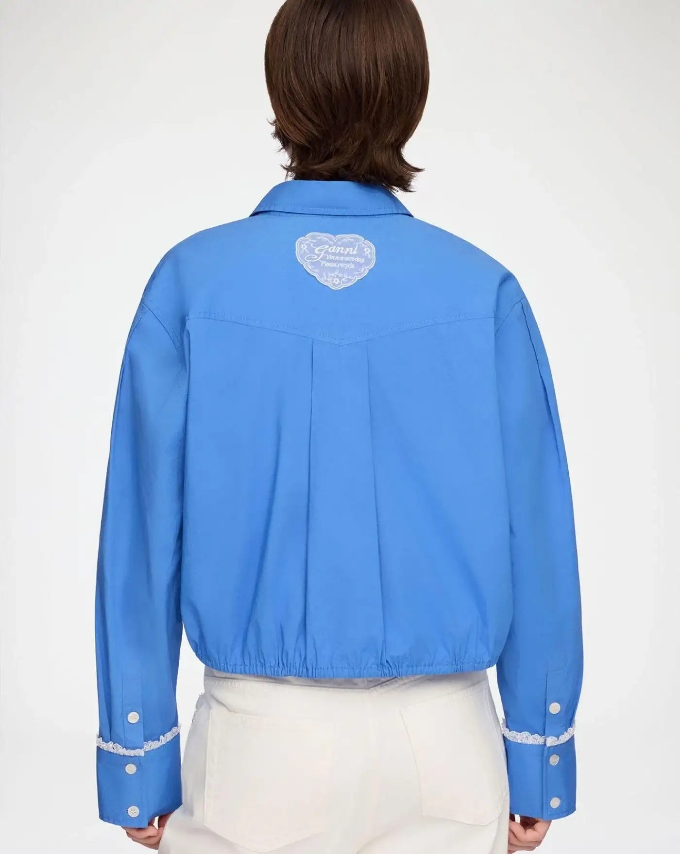 Blusa Ganni Stretch Cotton Cropped Bowling Shirt<BR/> A1140008 591 GANNI