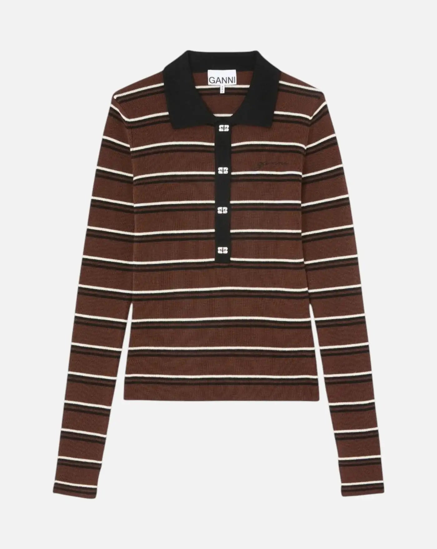 Polo Ganni Mini Ribbed Merino Polo A1170004 999 GANNI