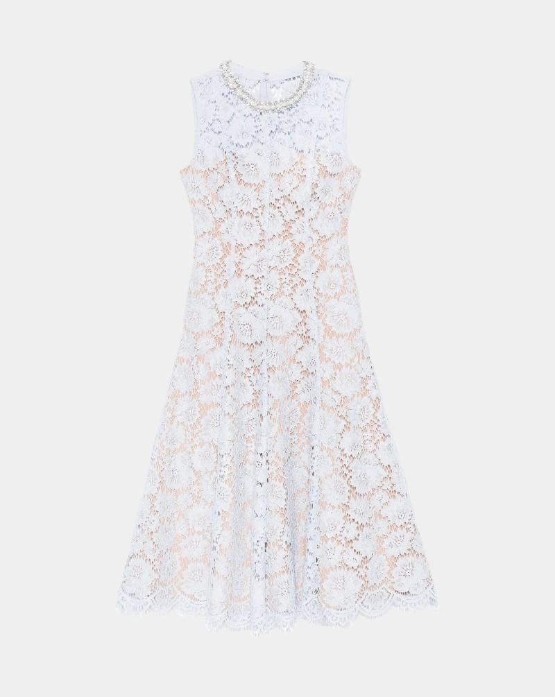 Vestido Self Portrait Fine Lace Pearl Midi Dress SS25158M BLUE SELF-PORTRAIT