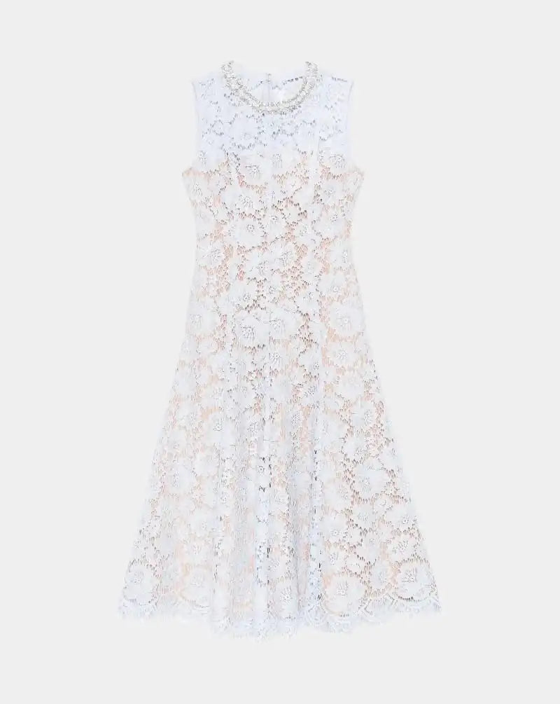 Vestido Self Portrait Fine Lace Pearl Midi Dress SS25158M BLUE SELF-PORTRAIT