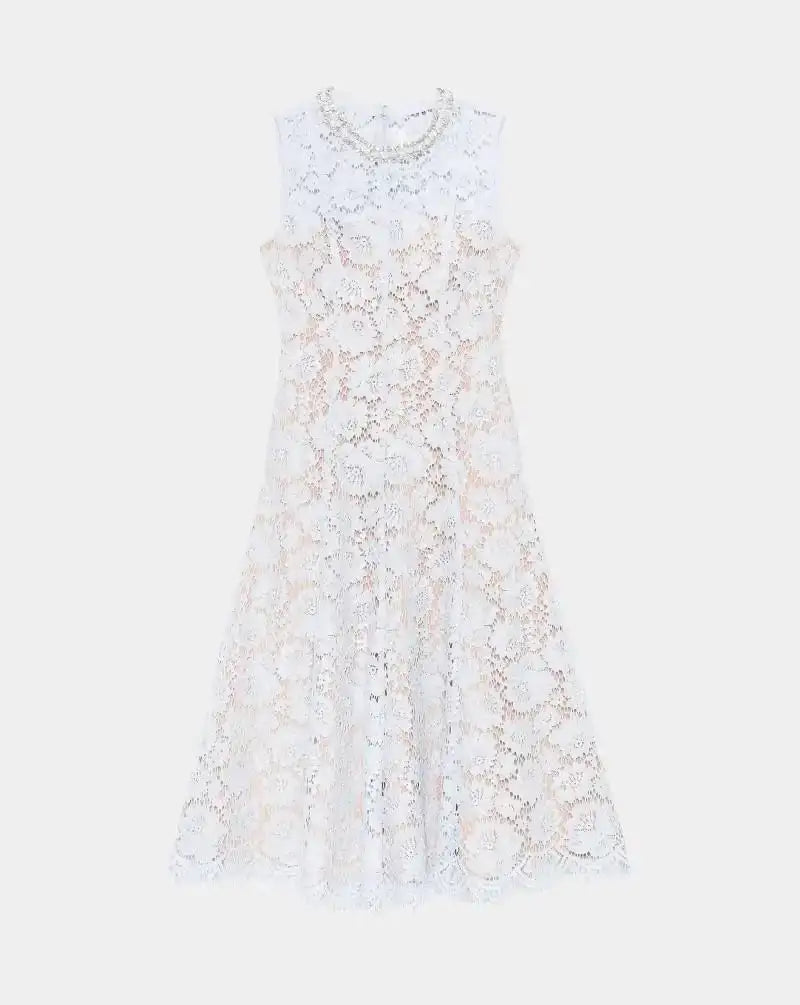 Vestido Self Portrait Fine Lace Pearl Midi Dress SS25158M BLUE SELF-PORTRAIT