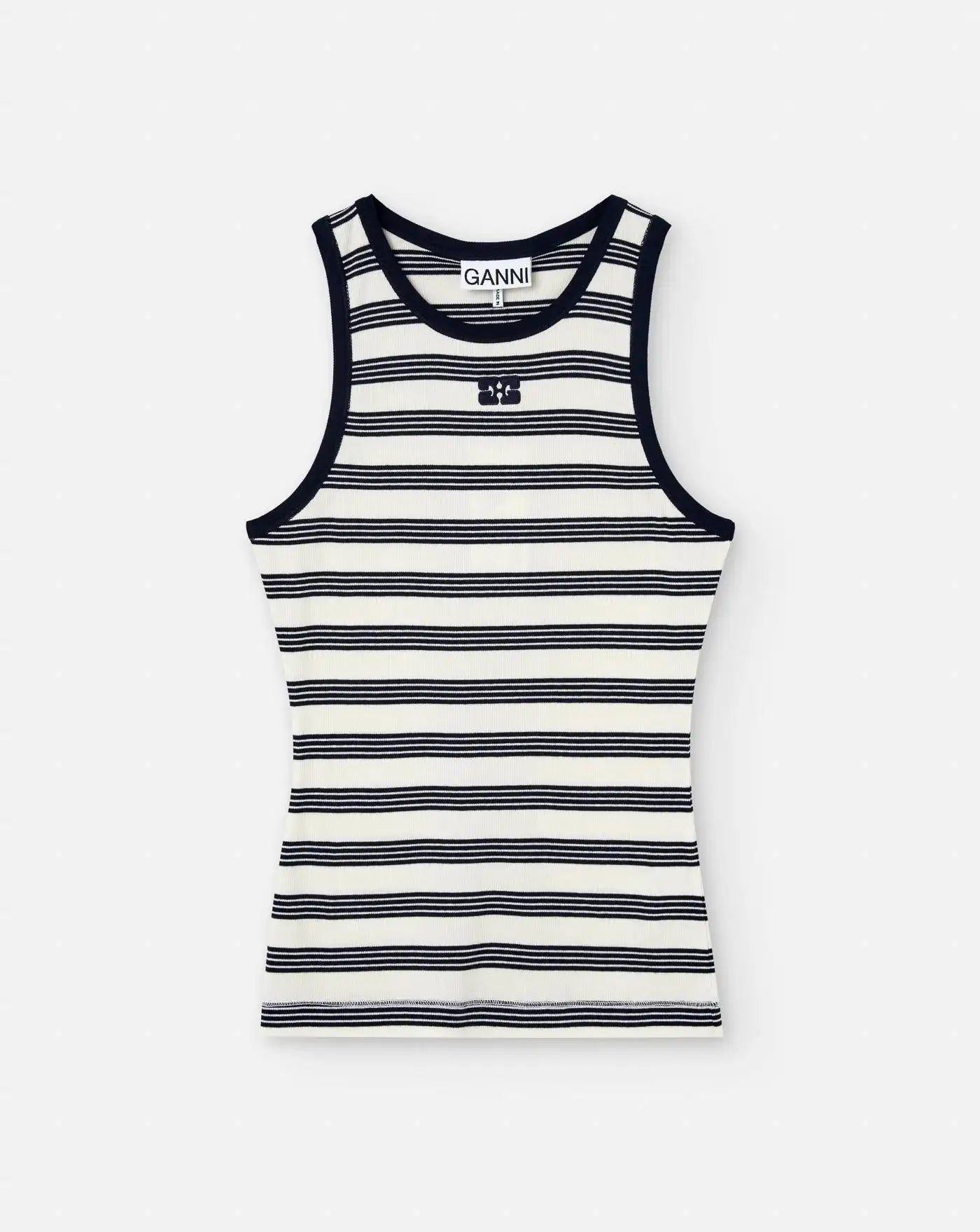 Top Ganni Striped Soft Cotton Rib Tank Top T4144 683 GANNI