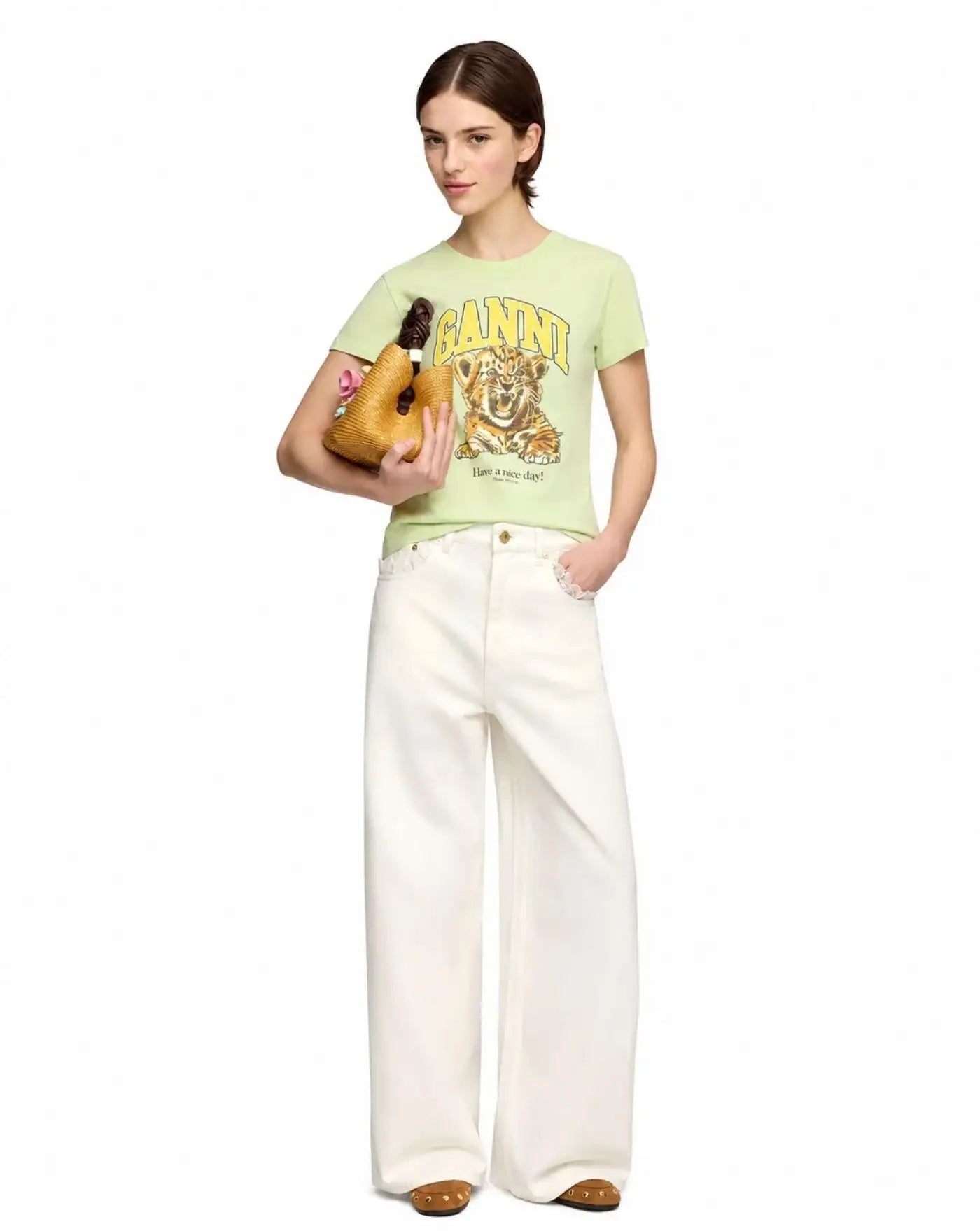Pantalon Ganni White Denim Lari Jeans<BR/> A1190020 151 GANNI
