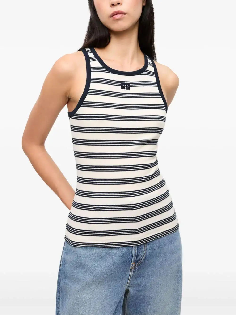 Top Ganni Striped Soft Cotton Rib Tank Top T4144 683 GANNI