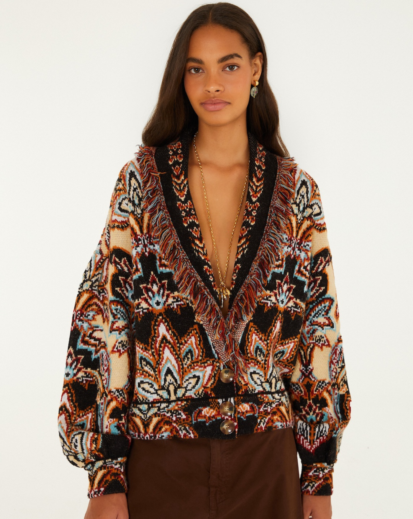 Cardigan Farm Rio Tapestry Dream Cream Knit Fringe <BR/> 360278 26086 TAPESTRY DREAM FARM RIO