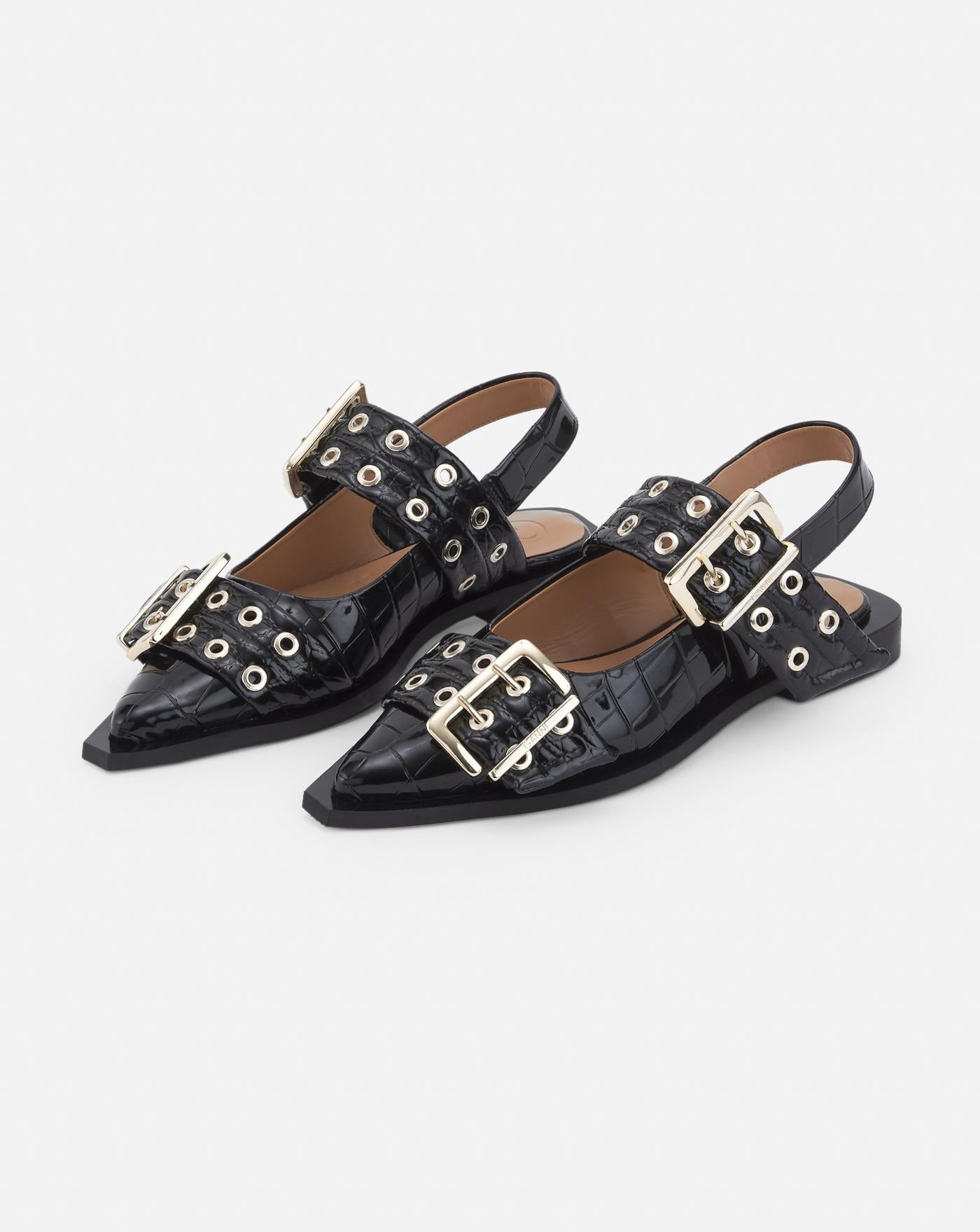 Buckle Ballerina Naplack Croco S2796 099 GANNI